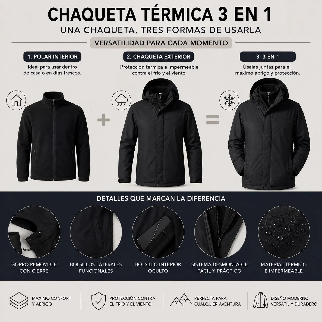 Chaqueta impermeable Doble capa TNF (3 EN 1)
